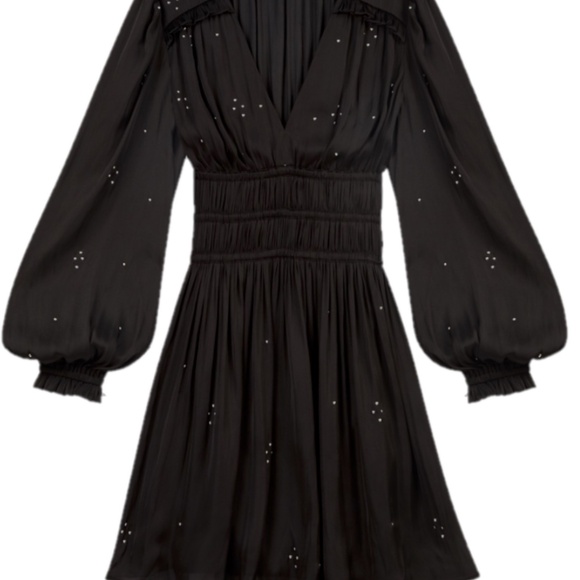 Maje Satin Dress with Ruffles & Studs - Black - Picture 2 of 5